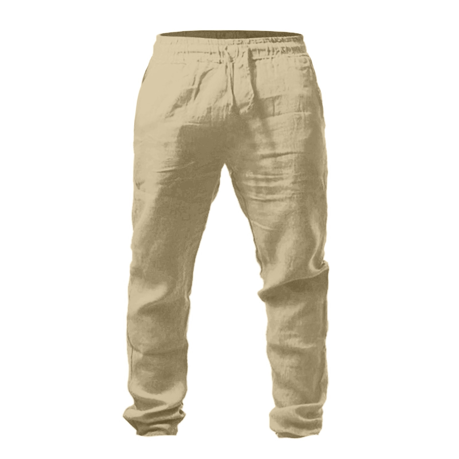 thumbnail image 4 of Pantalones de color liso con cintura elástica para hombre: pantalones informales holgados y transpirables, mezcla de lino, para la playa en verano y para el día a día., 4 of 6